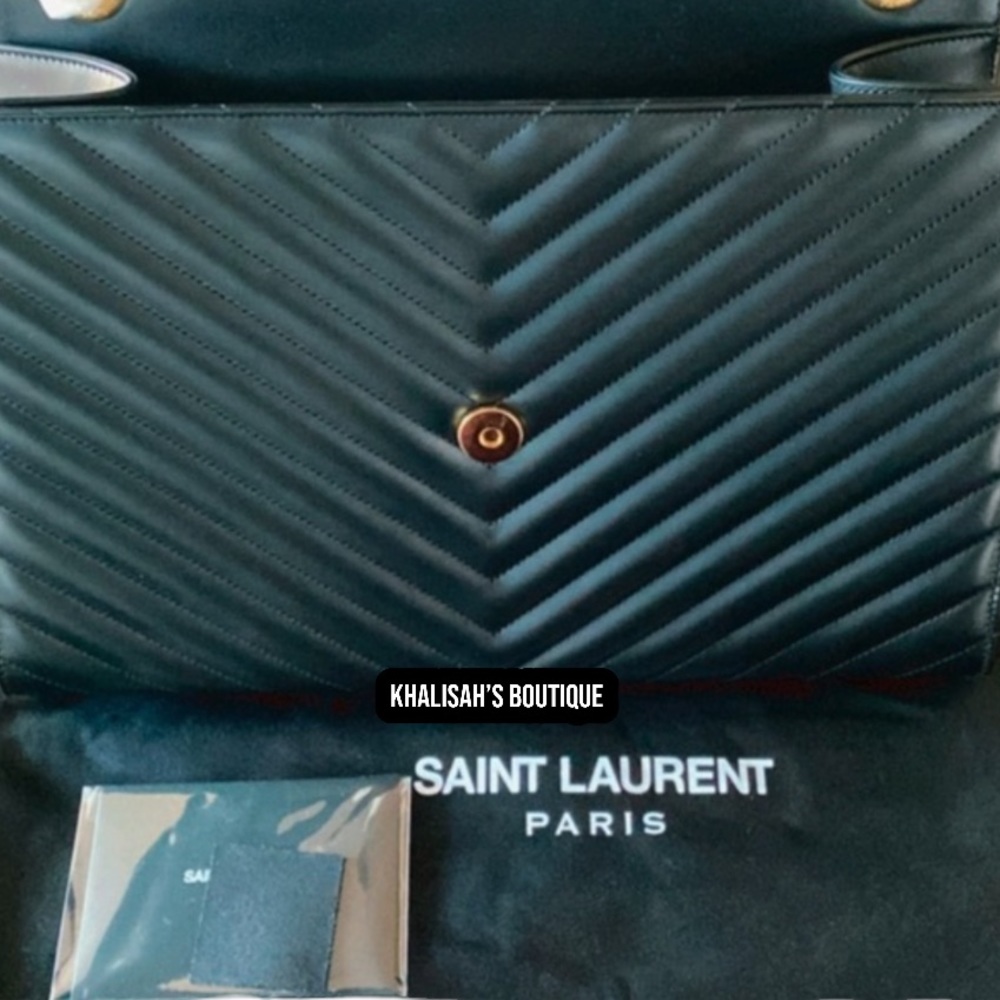 NEW & Extremely Rare!! YSL SAINT LAURENT ENVELOPE LAMBSKIN SMOOTH LEATHER LARGE! - Picture 11 of 16